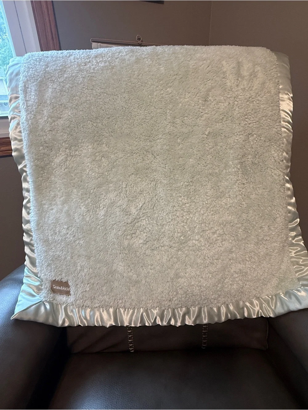 Plush Satin-Trim Throw Blanket in Mint Green by Crate & Kids